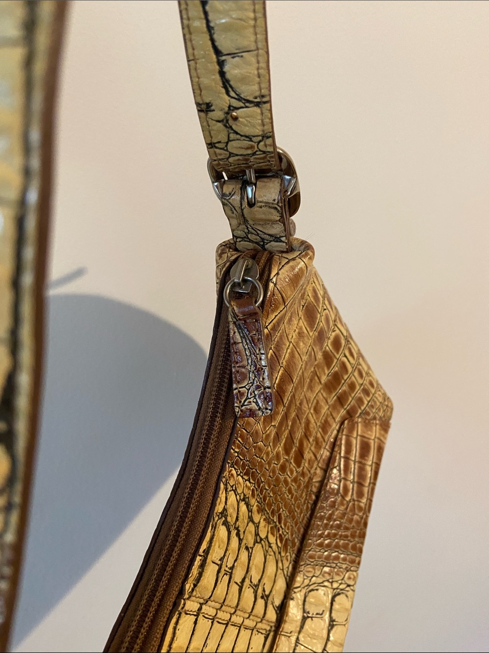 Wilsons Leather Croc-Embossed Shoulder Bag in Brown and Cream - Picture 3 of 4